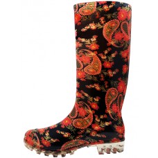 RB-26 - Wholesale Women's "Easy USA" 13½ Inches Super Soft Rubber Rain Boots (*Black & Red Flower Print)
